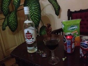 Drinking some Havana Club at our casa