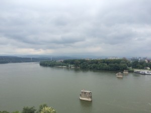 Remains of a destroyed bridge in the Danube of Novi Sad