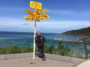 End of the road at Bluff NZ distances sign