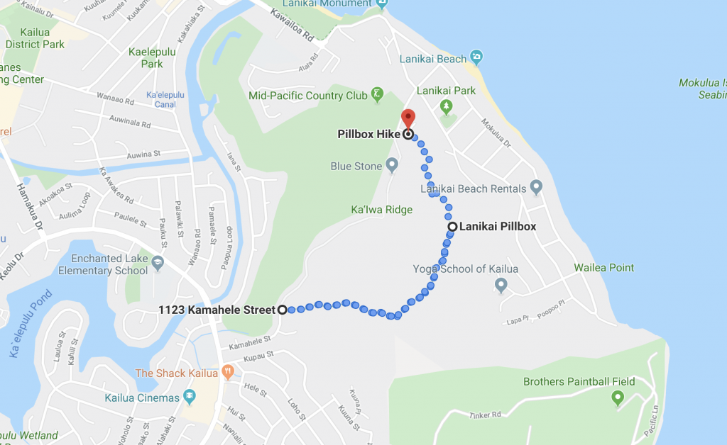 Lanikai Pillbox Hike Map