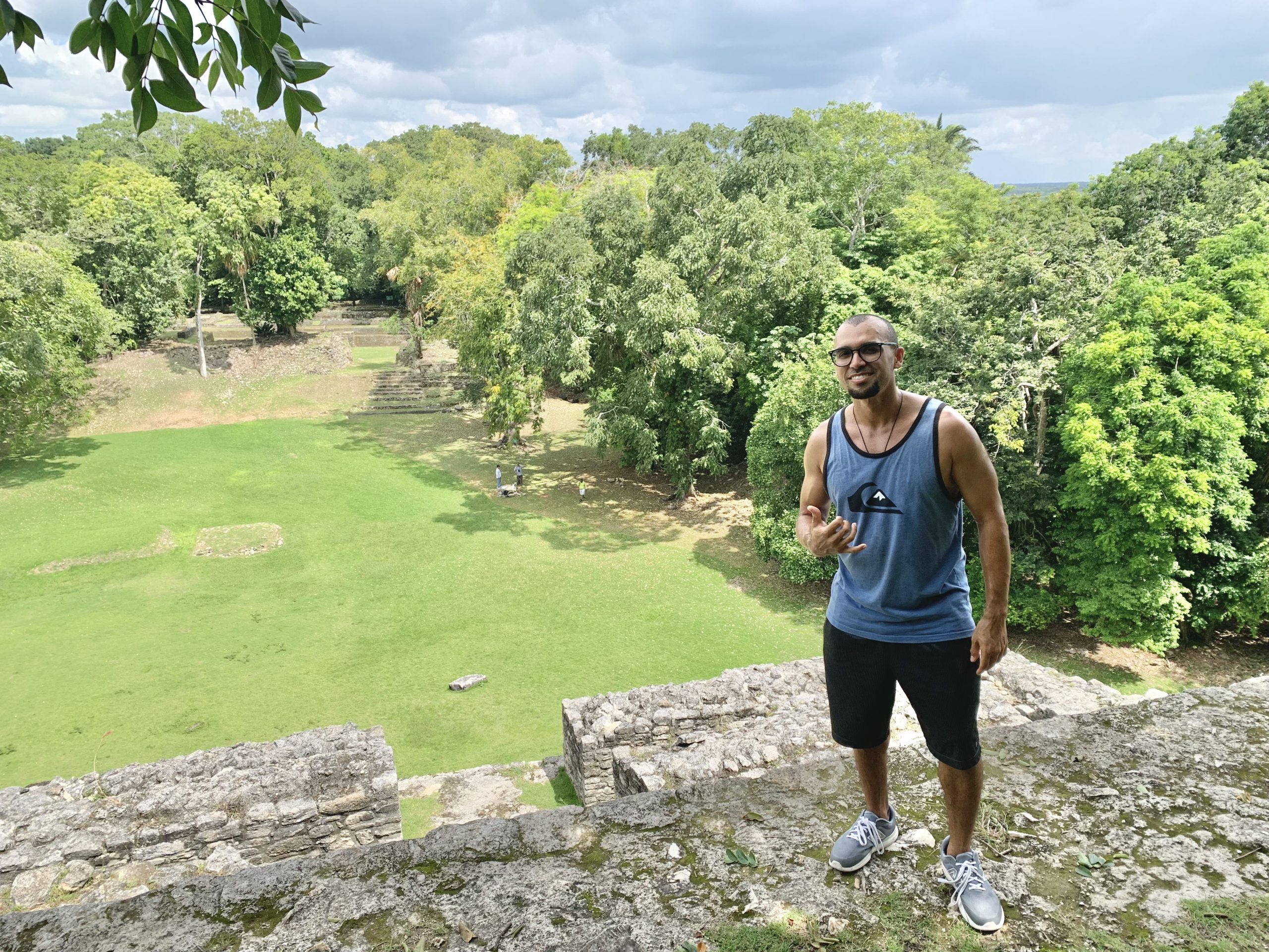 standing atop jaguar temple lamanai belize