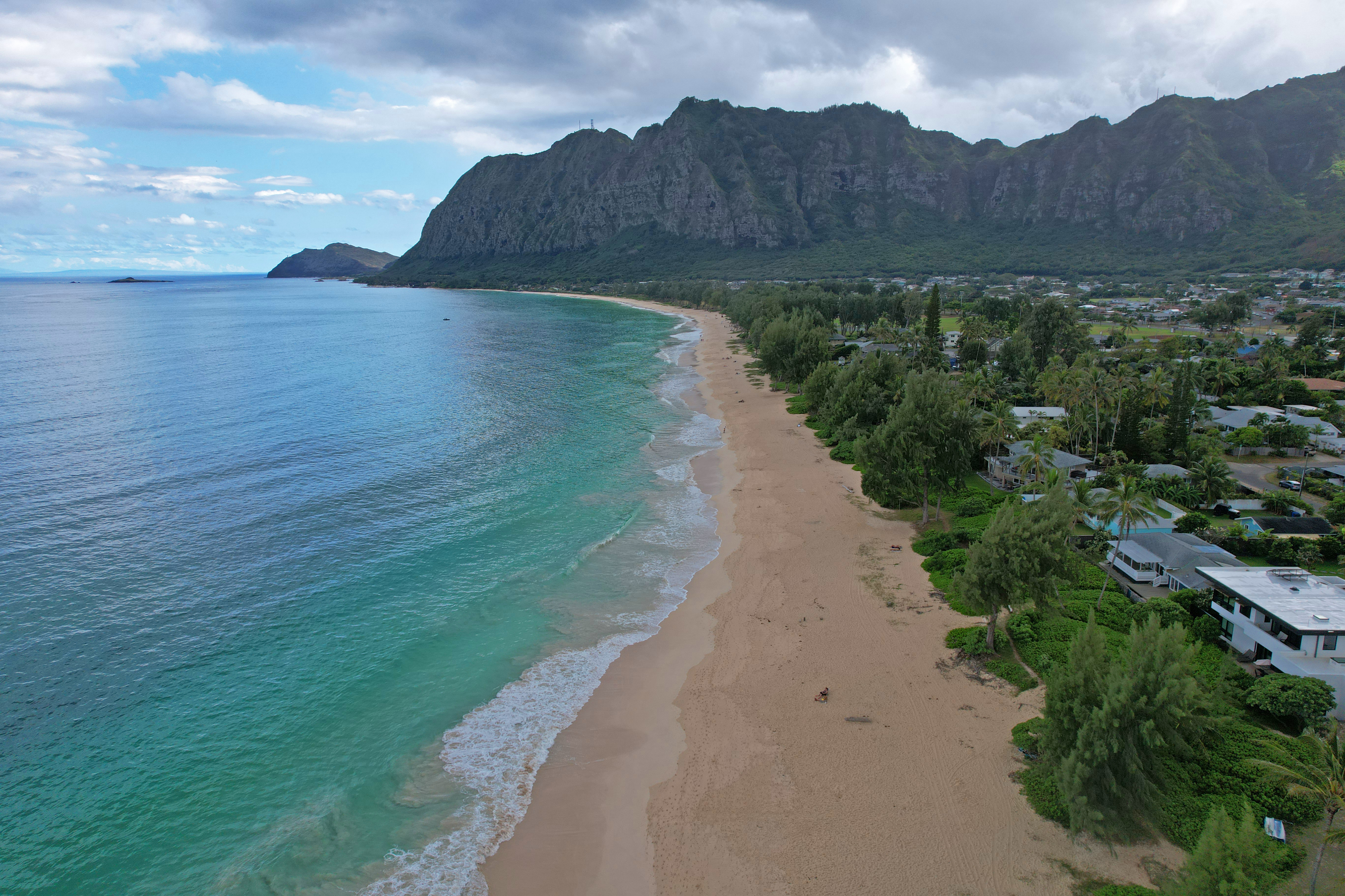 waimanalo Oahu hawaii coastline beach travel explore drone