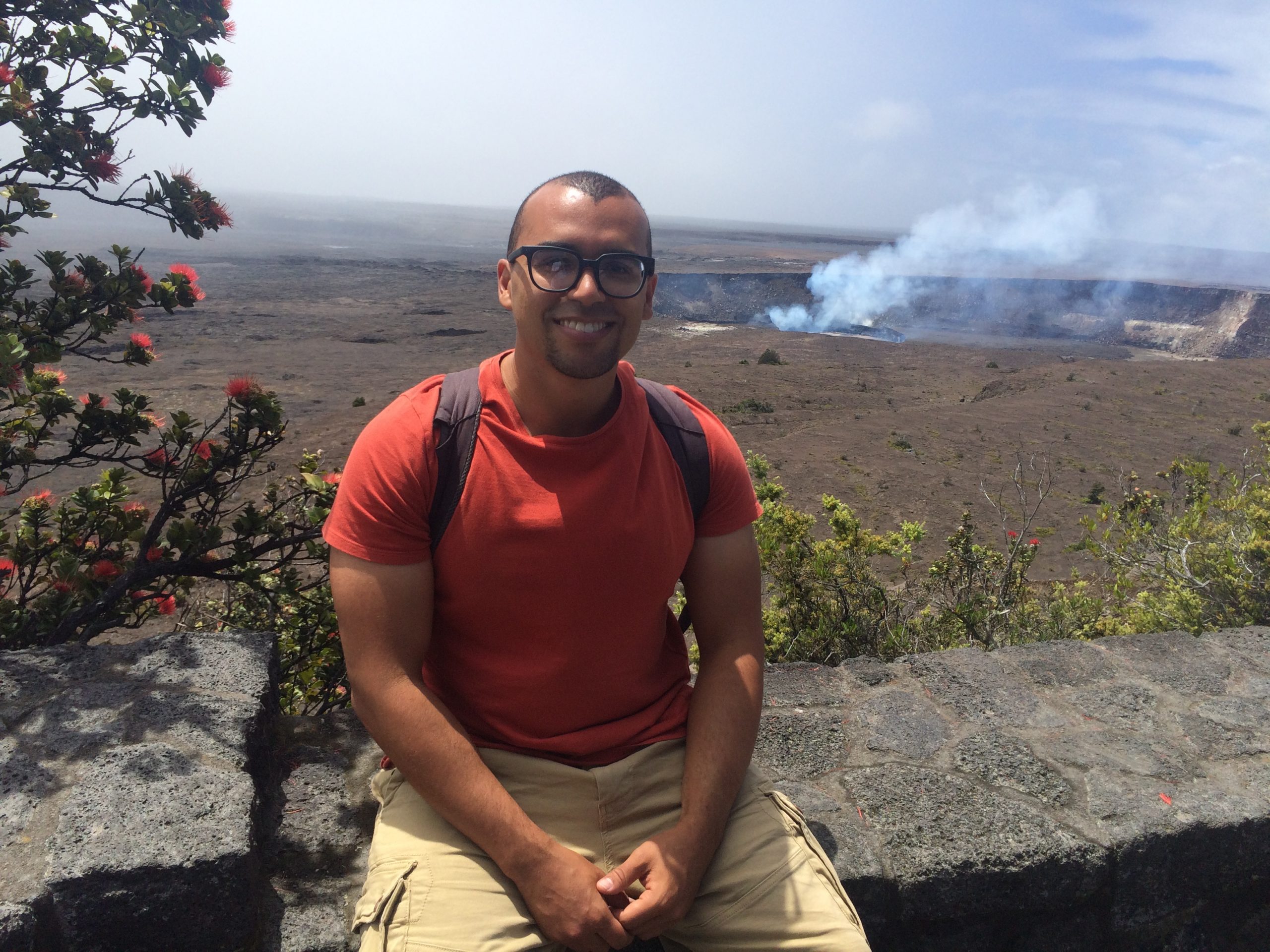 Sitting in front of Kilauea crater volcano big island