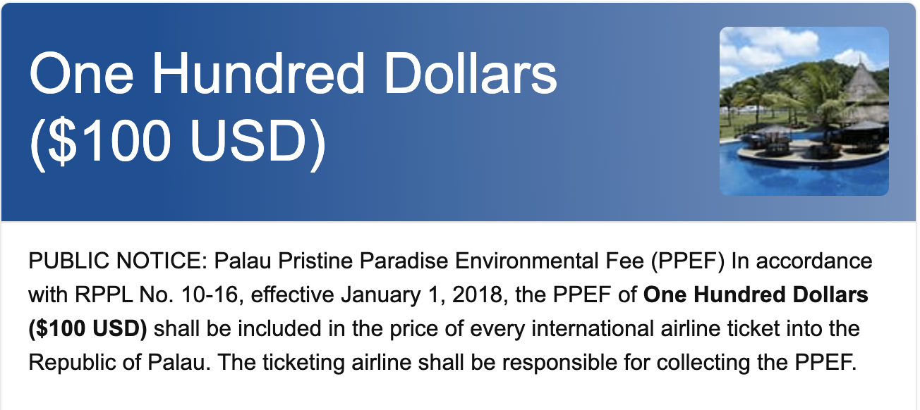 pristine paradise $100 dollar fee tourism palau