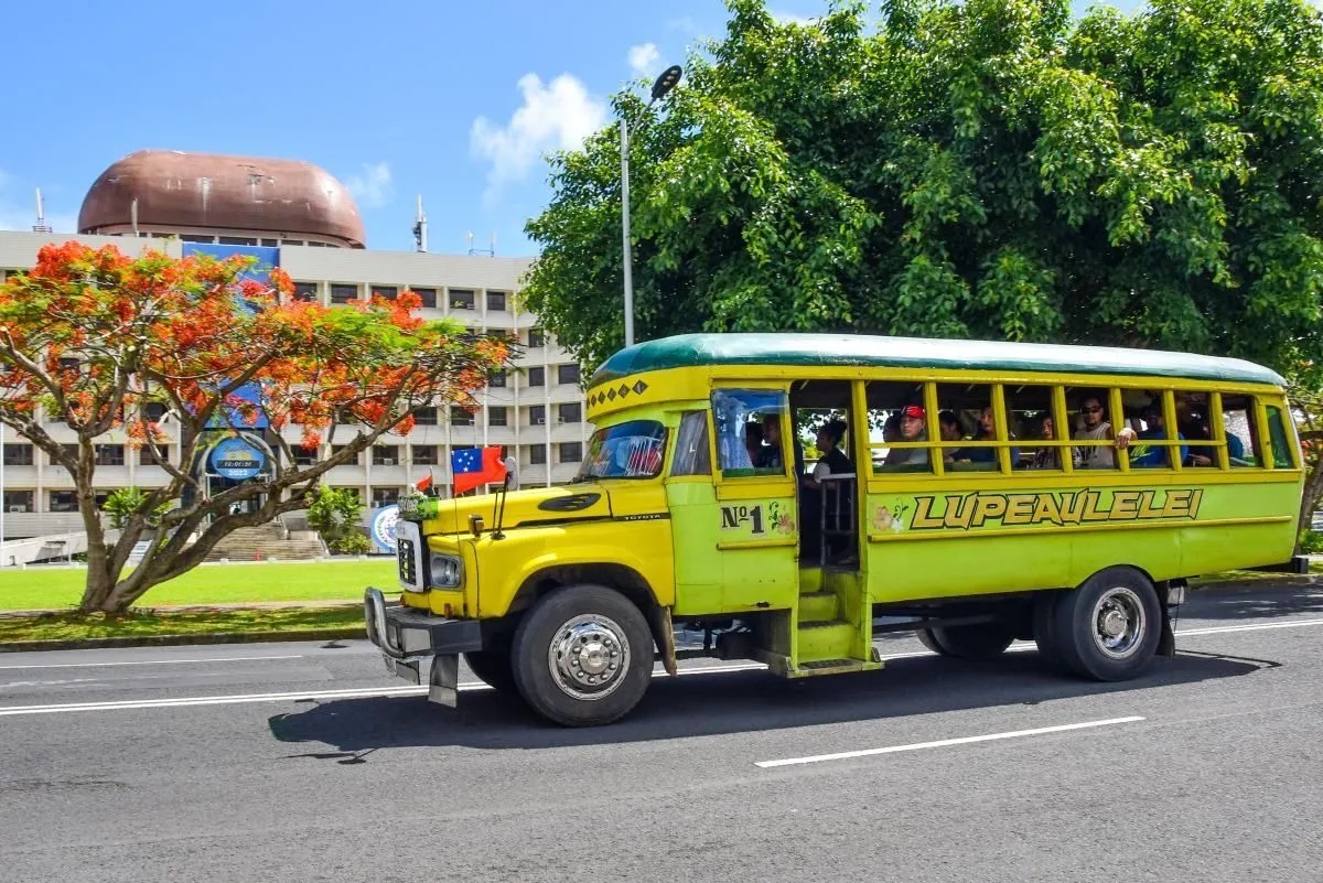 Bus driving through Apia Samoa 