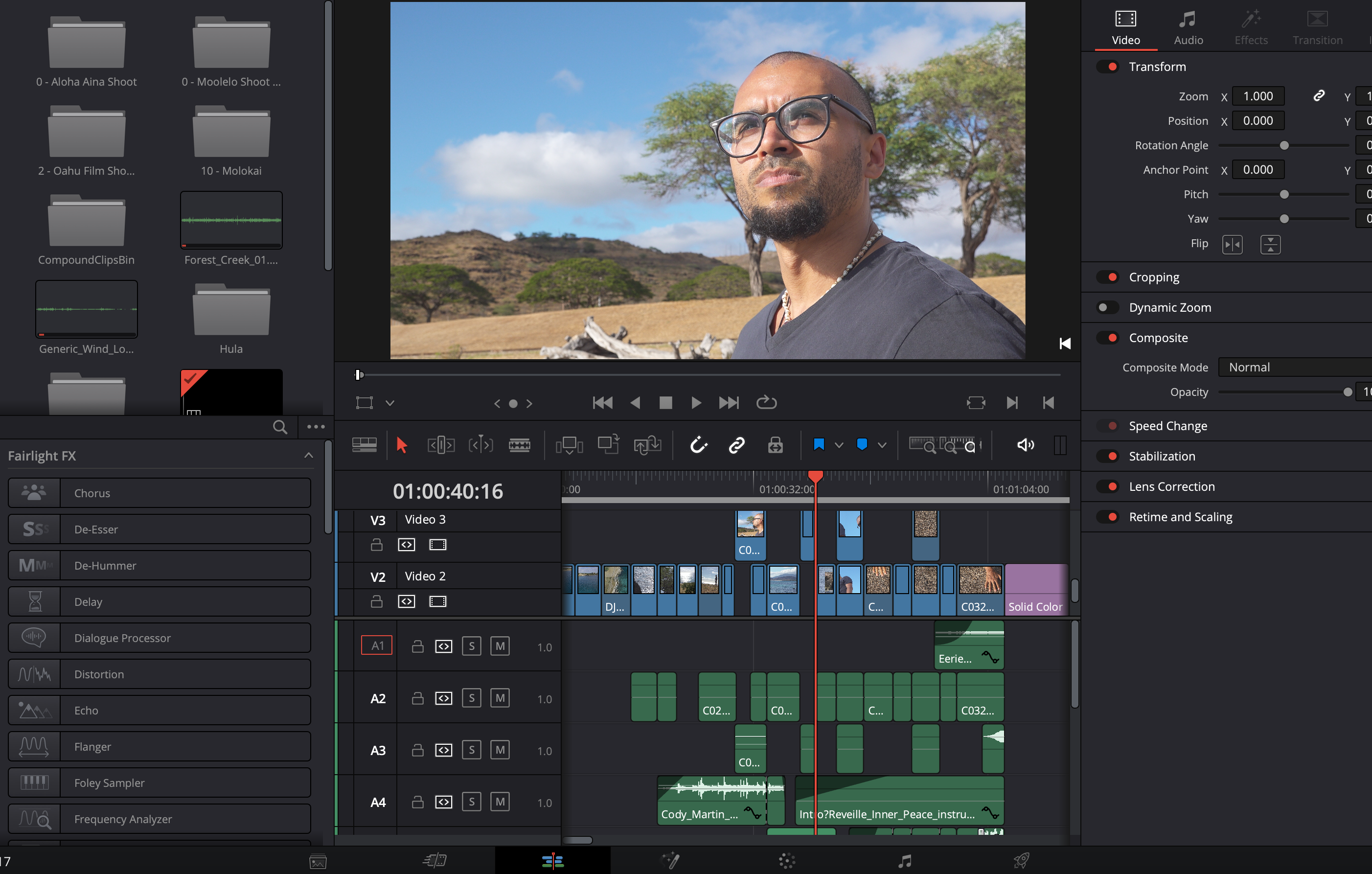 Davinci Resolve Screenshot of editing for cultural hawaiian project film