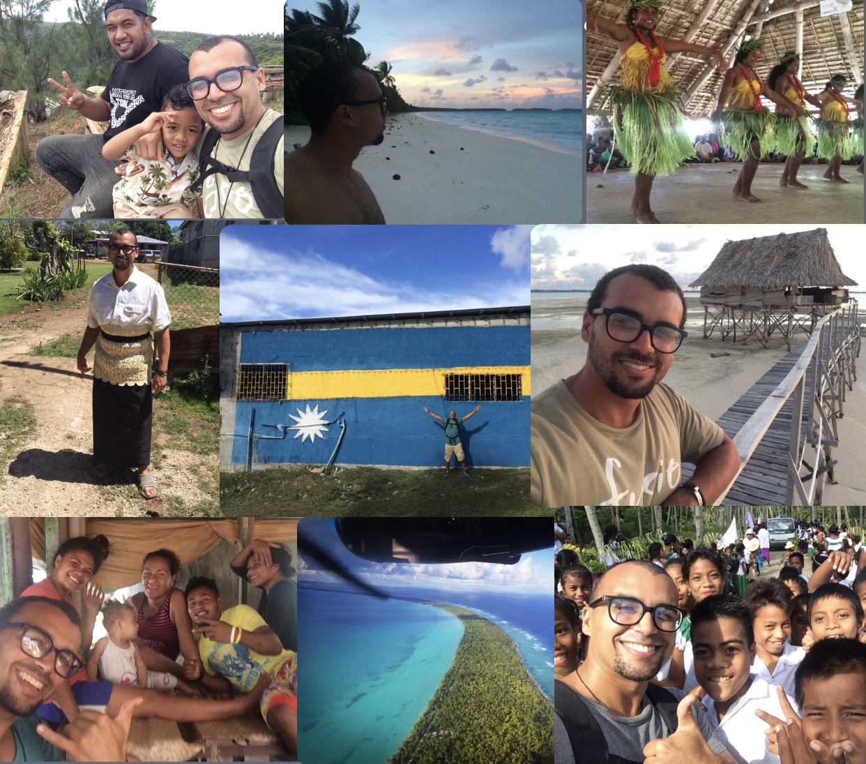 Montage of Pacific islands cultural travel in Kiribati, Tonga, Tuvalu, Nauru, and the Marshall Islands. 